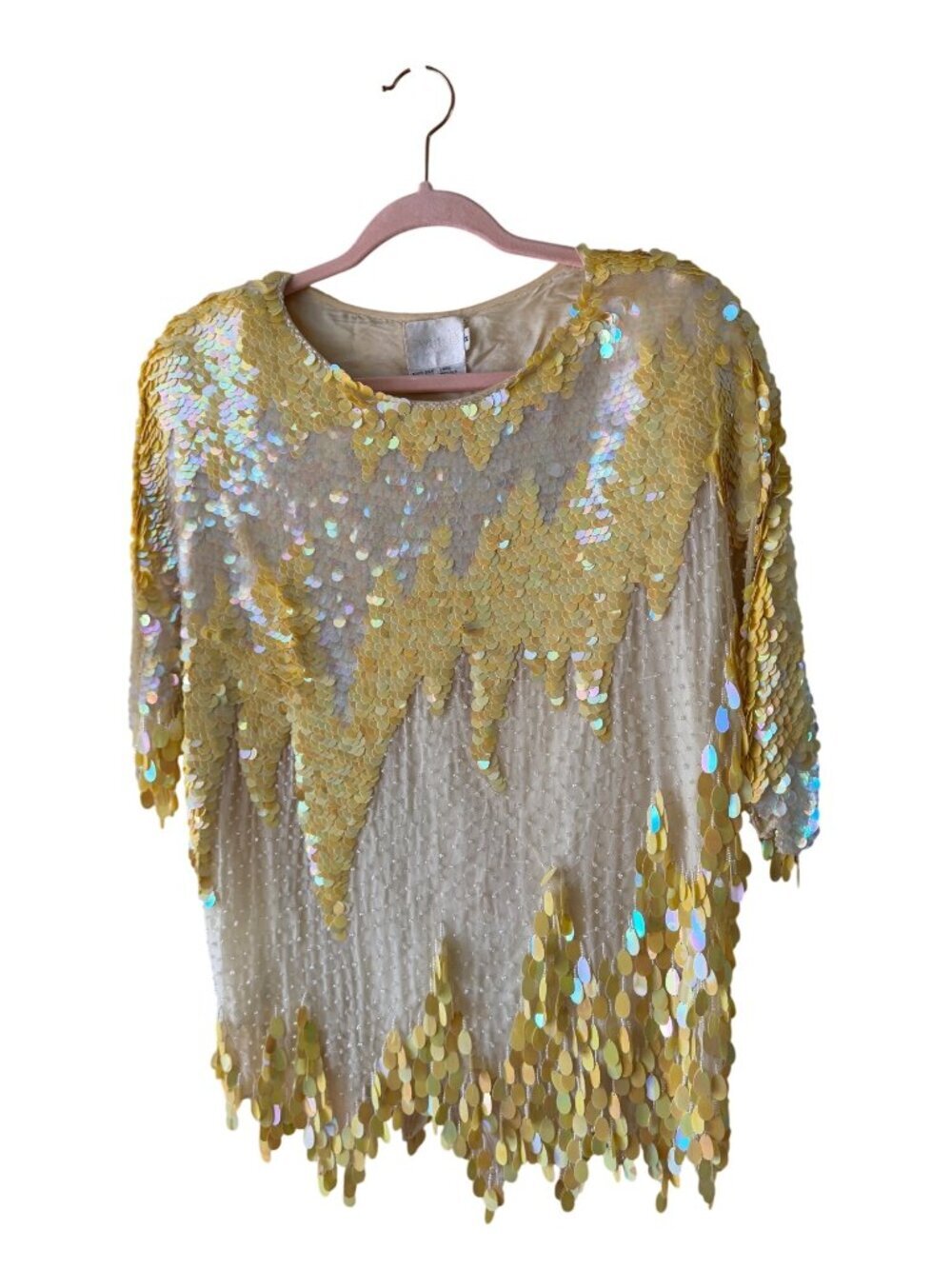 Swee lo Womens Short-sleeved Sequin Bead Embellished Blouse Size M Yellow Rare